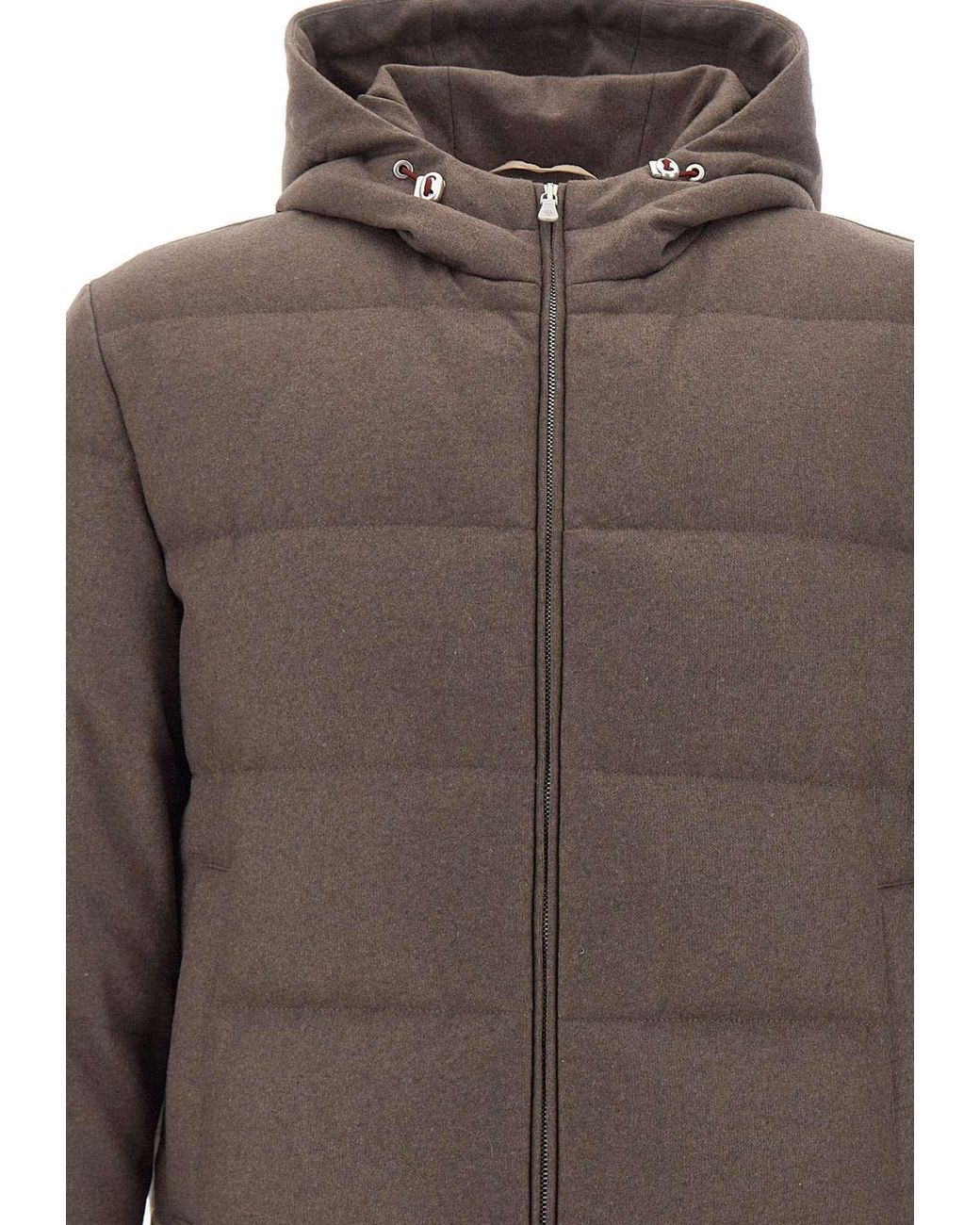 Eleventy Brown Quilted Hooded Down Jacket for men