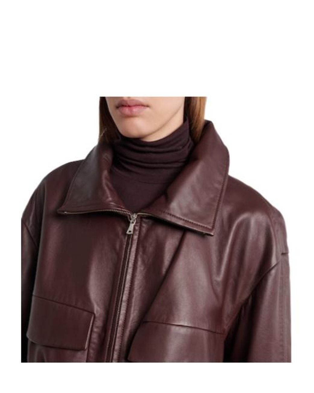 Nour Hammour Brown Leather Blouson Jacket