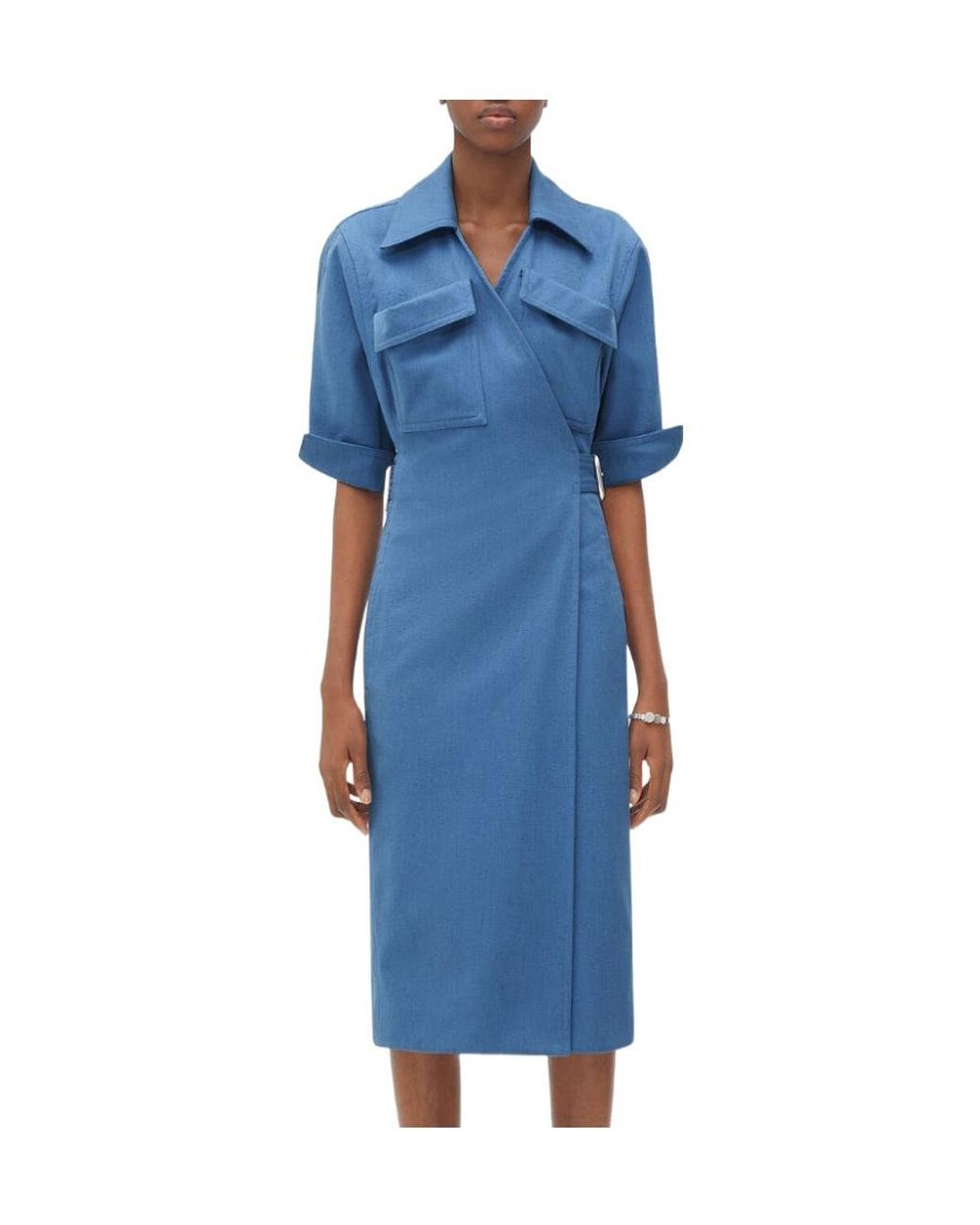Bottega Veneta Blue Twill Midi Dress