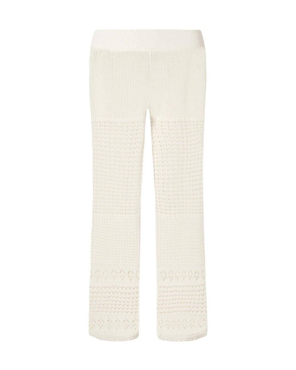 Eres White Crochet-Knit Straight-Leg Pants