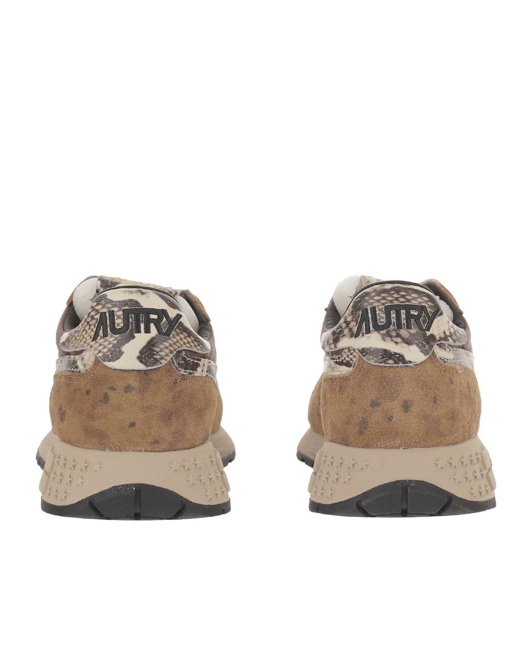 Autry Brown Reelwind Low Panelled Leopard-Print Sneakers
