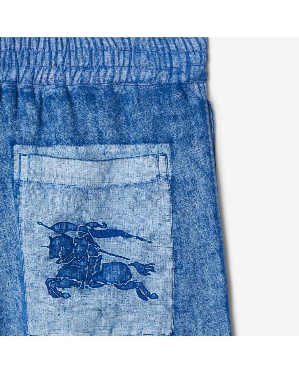 Burberry Blue Equestrian Knight Motif Turn-Up Cuff Shorts for men