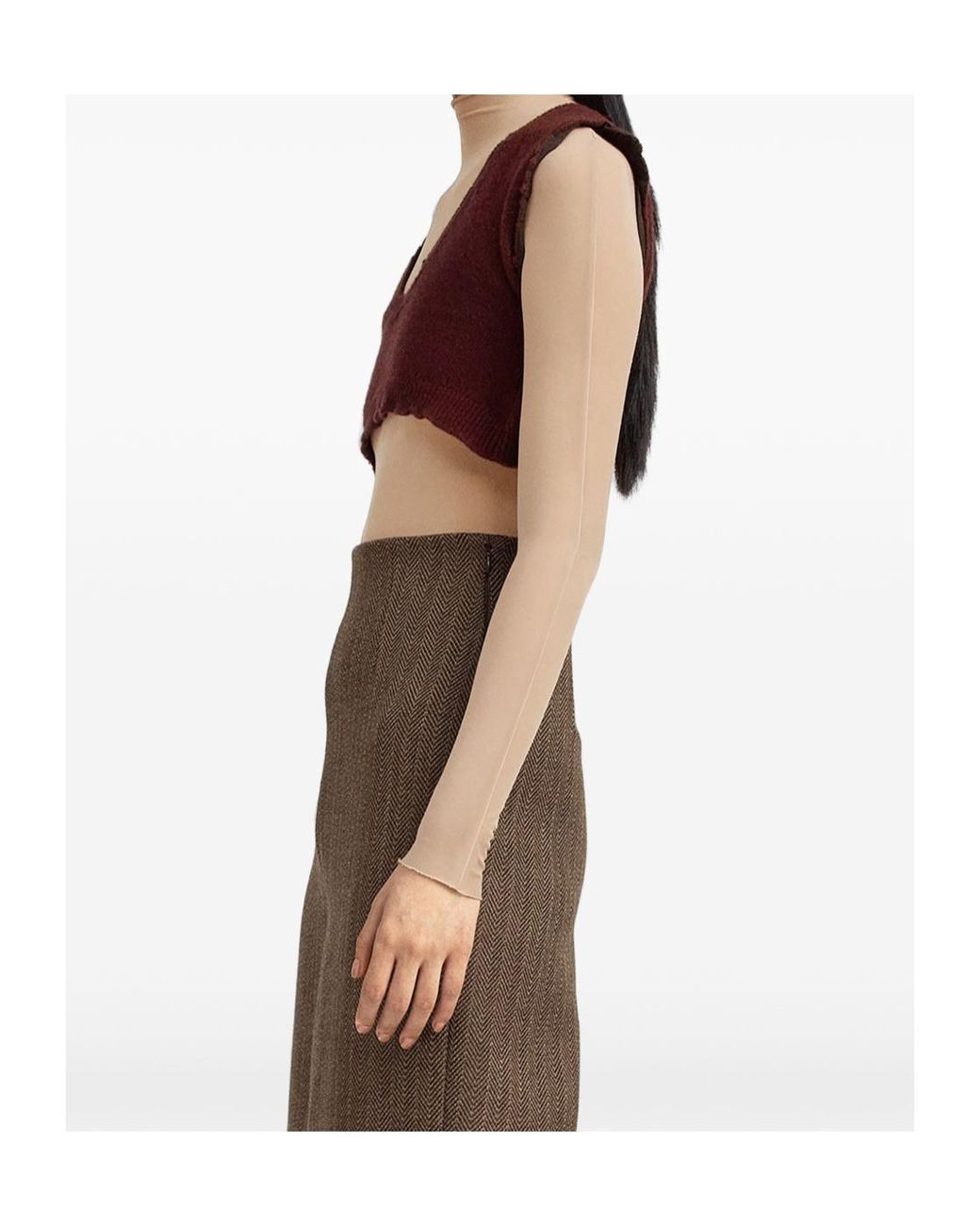 Maison Margiela Red Distressed Cropped Knitted Top