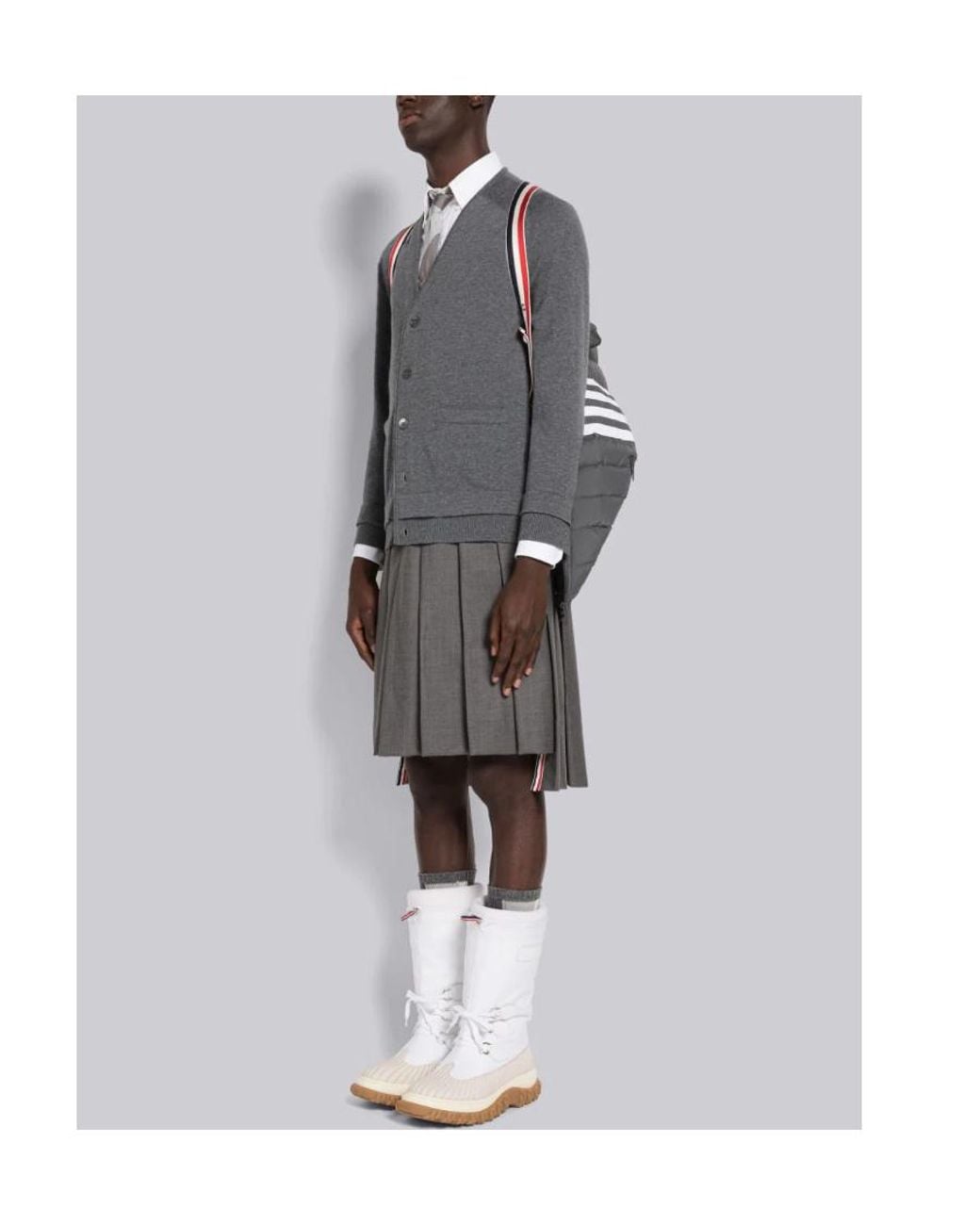 Thom Browne Gray Twill Down-Filled 4-Bar Ski Vest for men