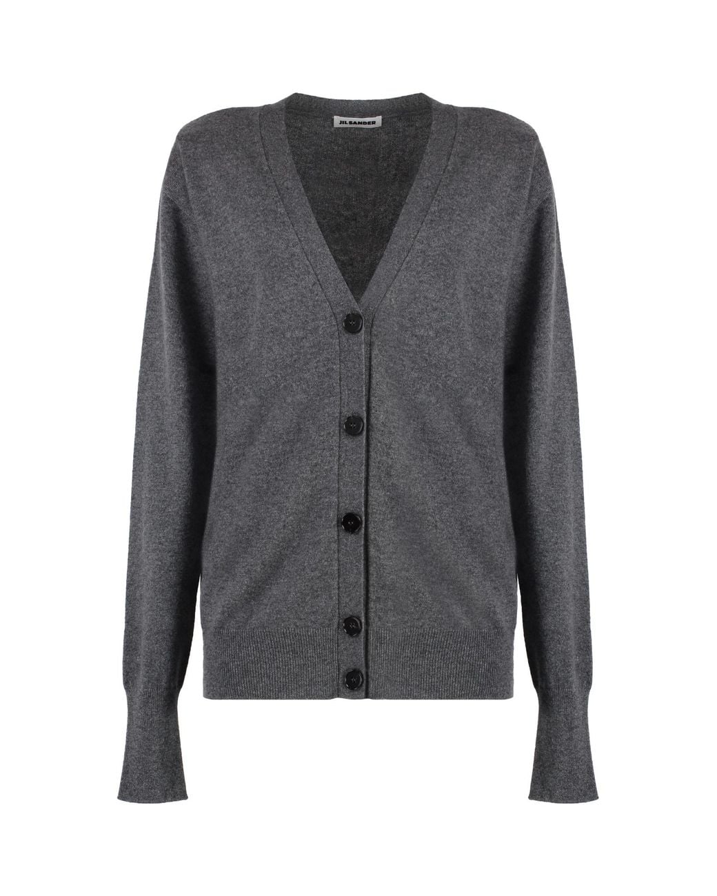 Jil Sander Gray V-Neck Knitted Cardigan