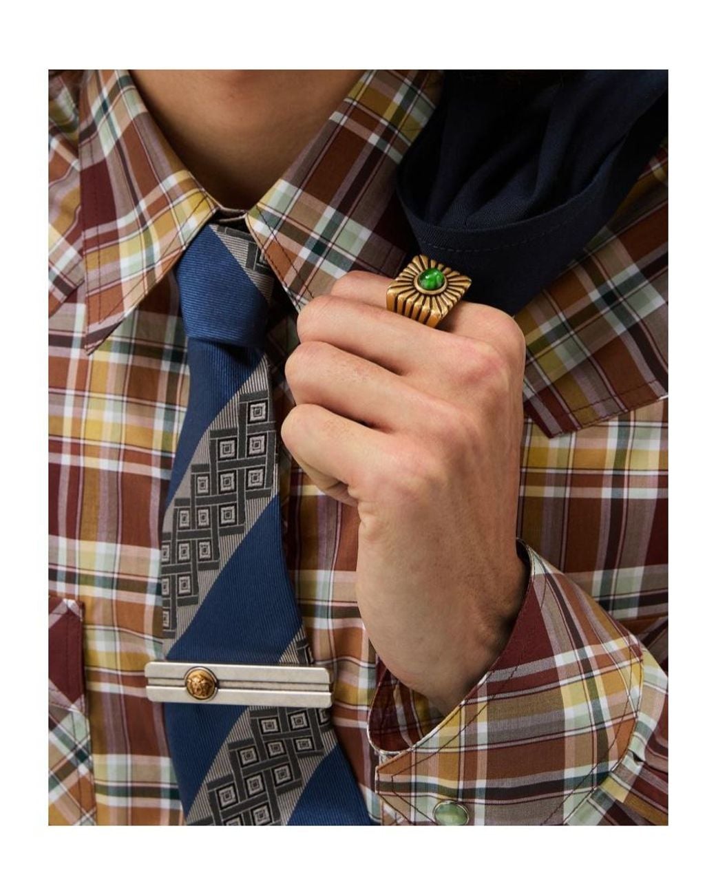 Versace Metallic Sunburst Cabochon Ring for men