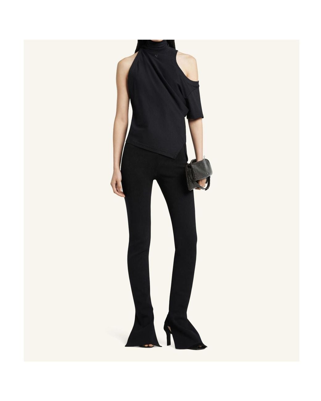 Courreges Black Courrèges Twisted Asymmetrical Cut-Out Shoulder Blouse