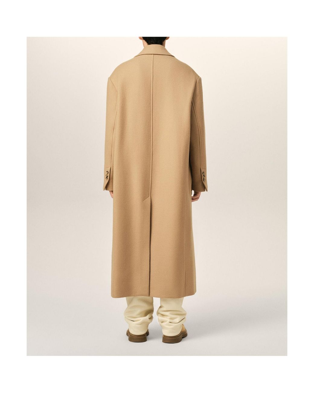 AMI Natural Double-Breasted Mid-Length Coat for men