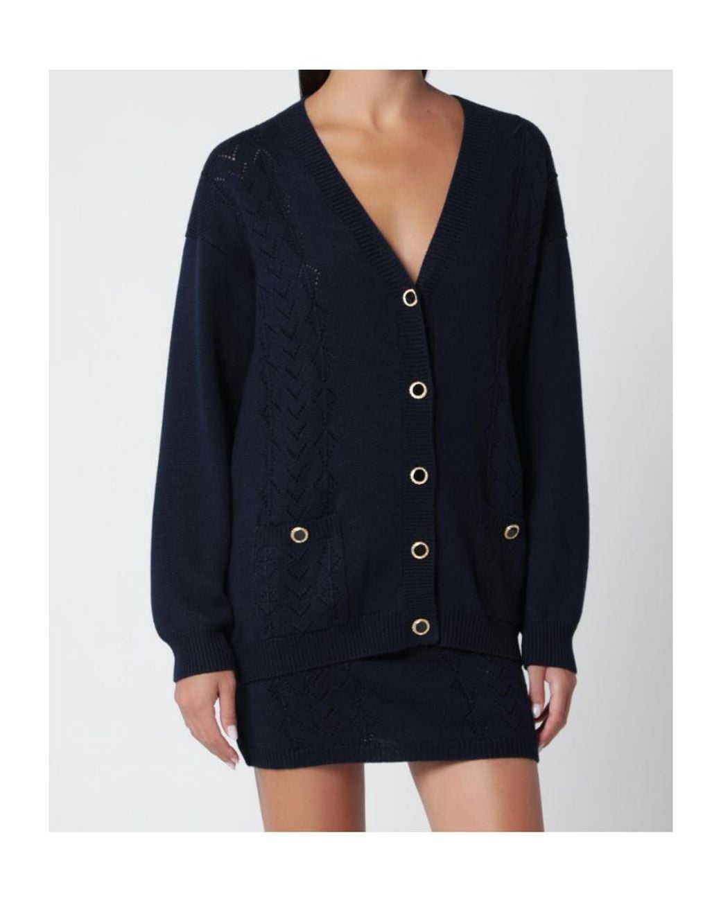 Alessandra Rich Blue Eyelet Button Knit Cardigan