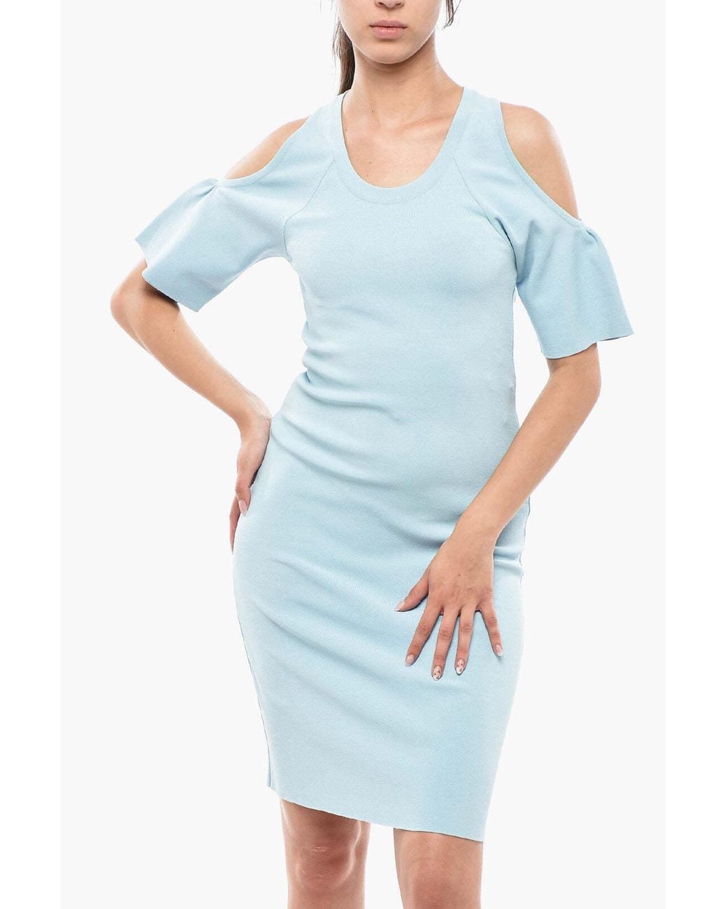 Stella McCartney Blue Fitted Cold-Shoulder Dress