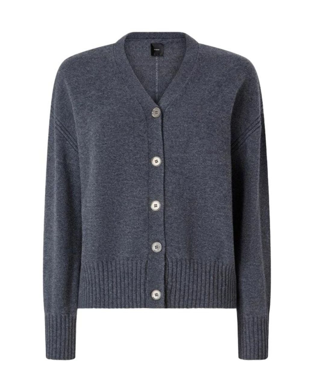 Pinko Blue Ribbed-Trim V-Neck Cardigan