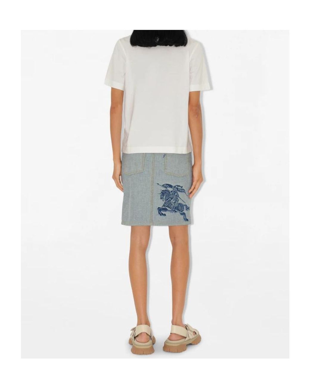 Burberry White Logo Embroidered Crewneck T-Shirt