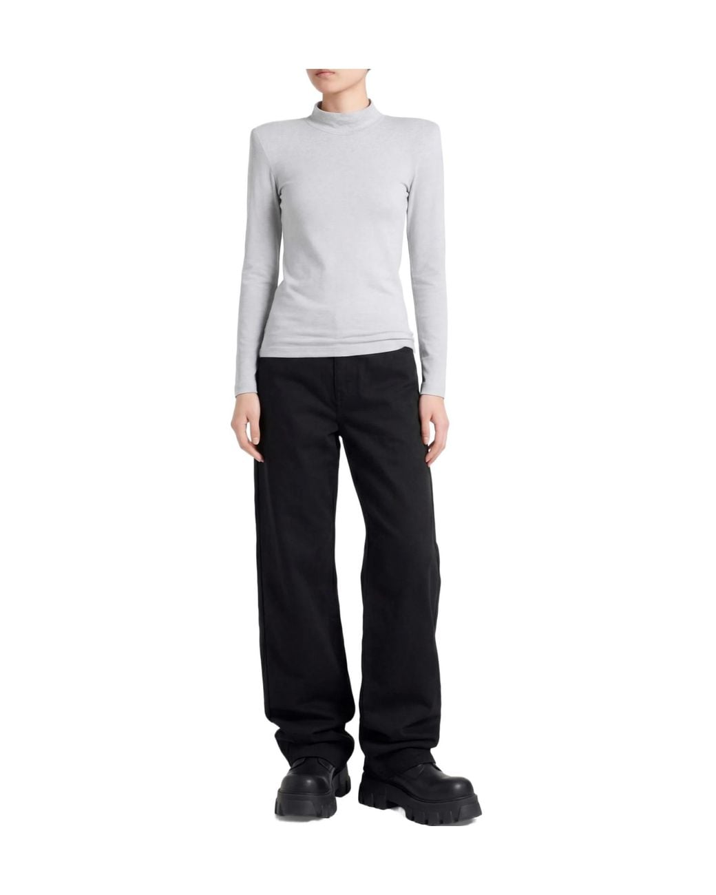 Balenciaga Gray Solid-Color Long-Sleeved T-Shirt