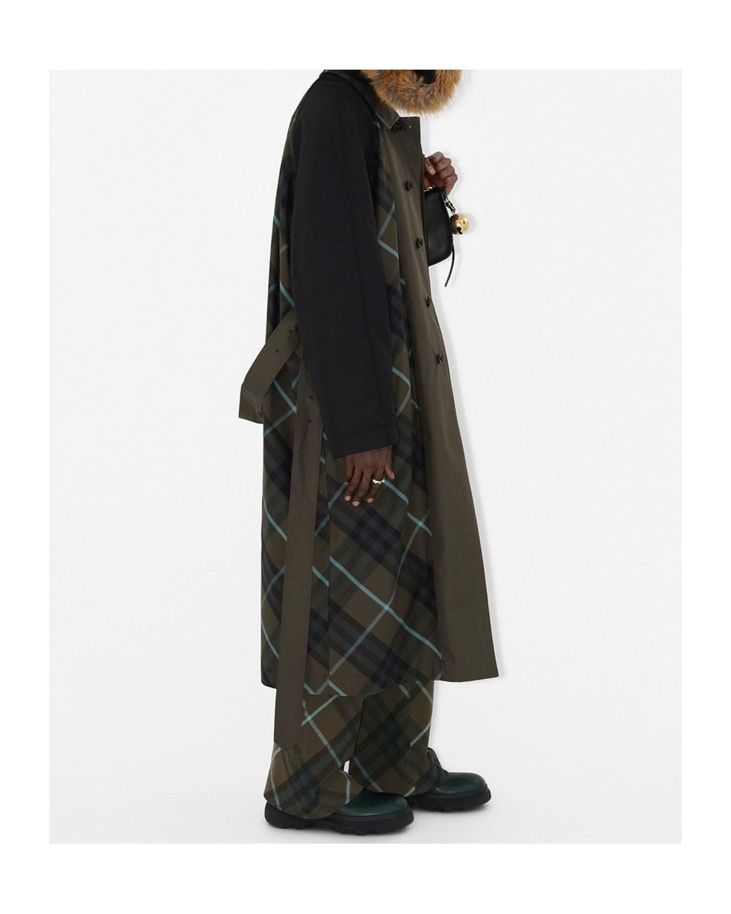 Burberry Black Check-Plaid Belted Reversible Trench Coat for men