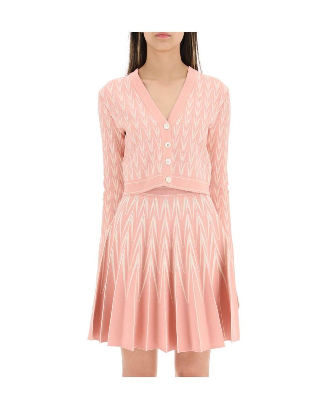 McQueen Pink Abstract Pattern Knitted Cropped Cardigan