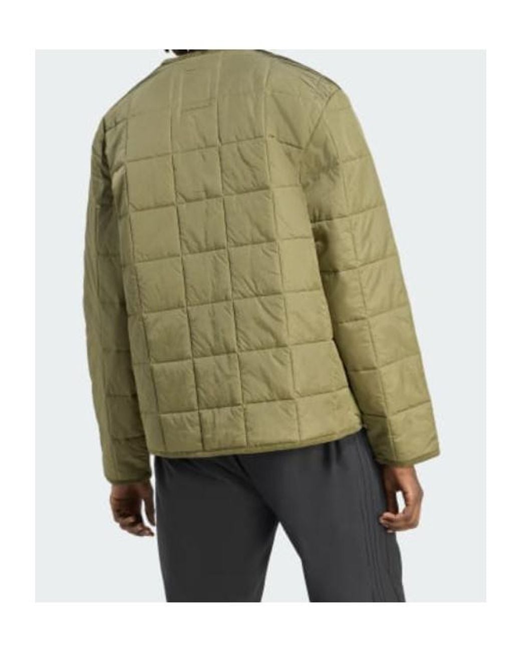 Adidas Originals Green Quilted Snap-Front Coat for men