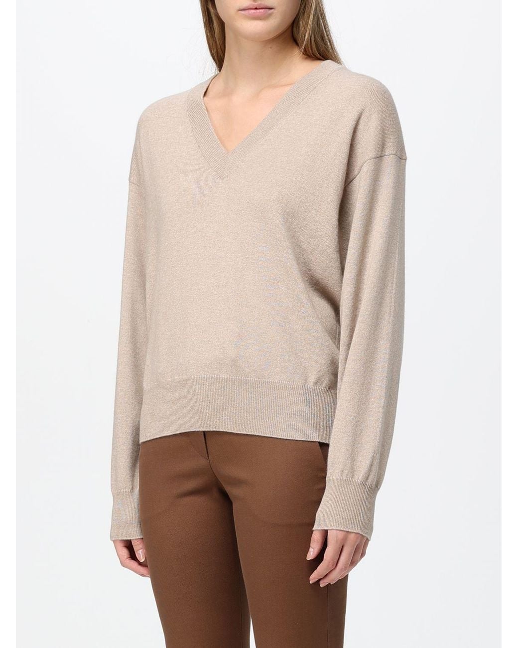 Brunello Cucinelli Natural V-Neck Cashmere Sweater