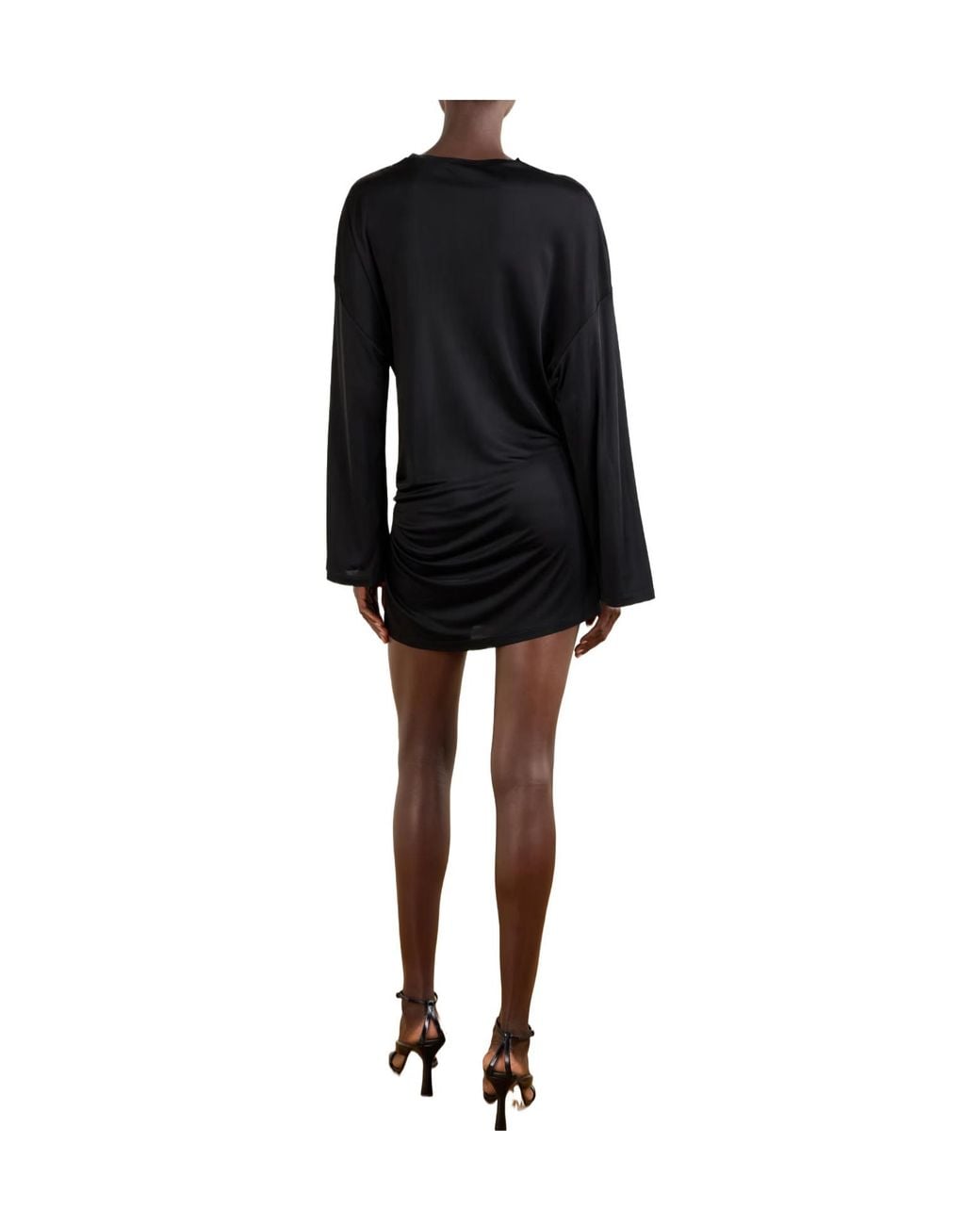 The Attico Black Gathered Satin Mini Dress