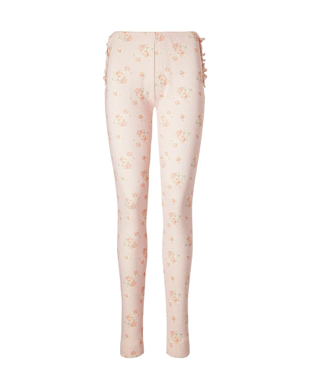 Simone Rocha Natural Ruffled Floral-Print Pointelle-Knit Cotton-Jersey Leggings