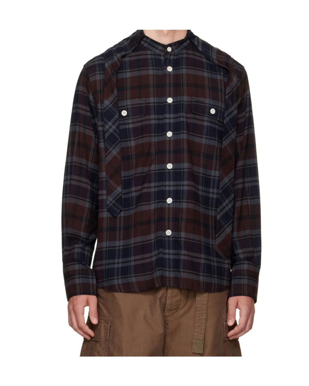 Sacai Blue Draped Plaid Shirt