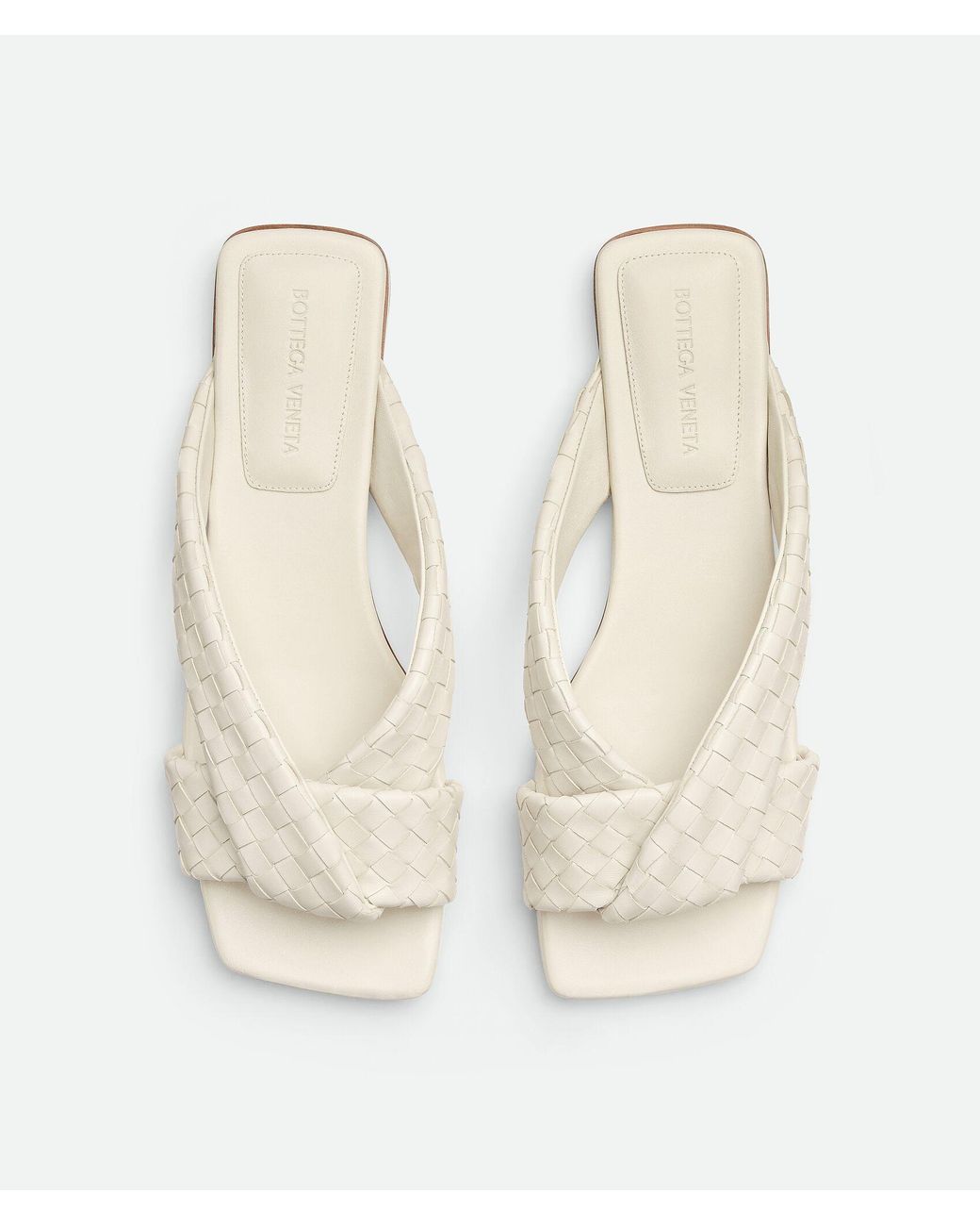Bottega Veneta White Leather Intrecciato Riva Flat Mules
