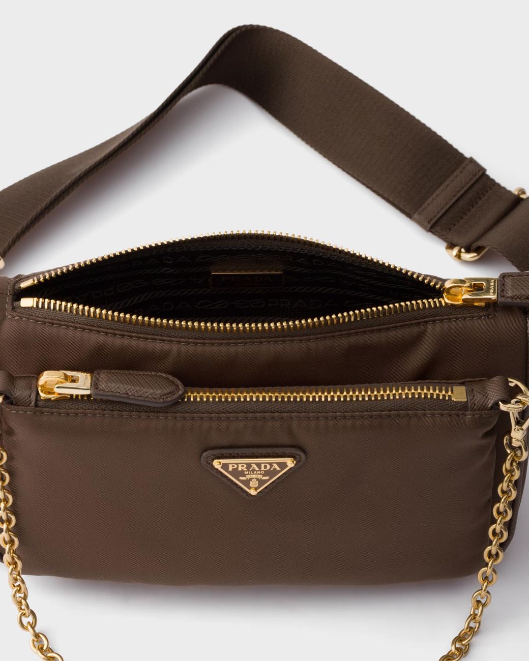 Prada Brown Re-Nylon And Saffiano Leather Mini Shoulder Bag