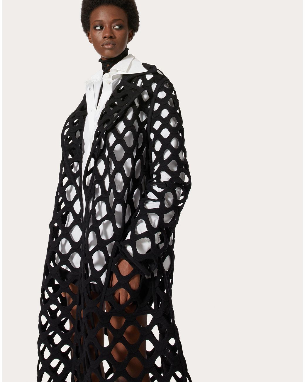 Valentino Black Embroidered Hollow Coat