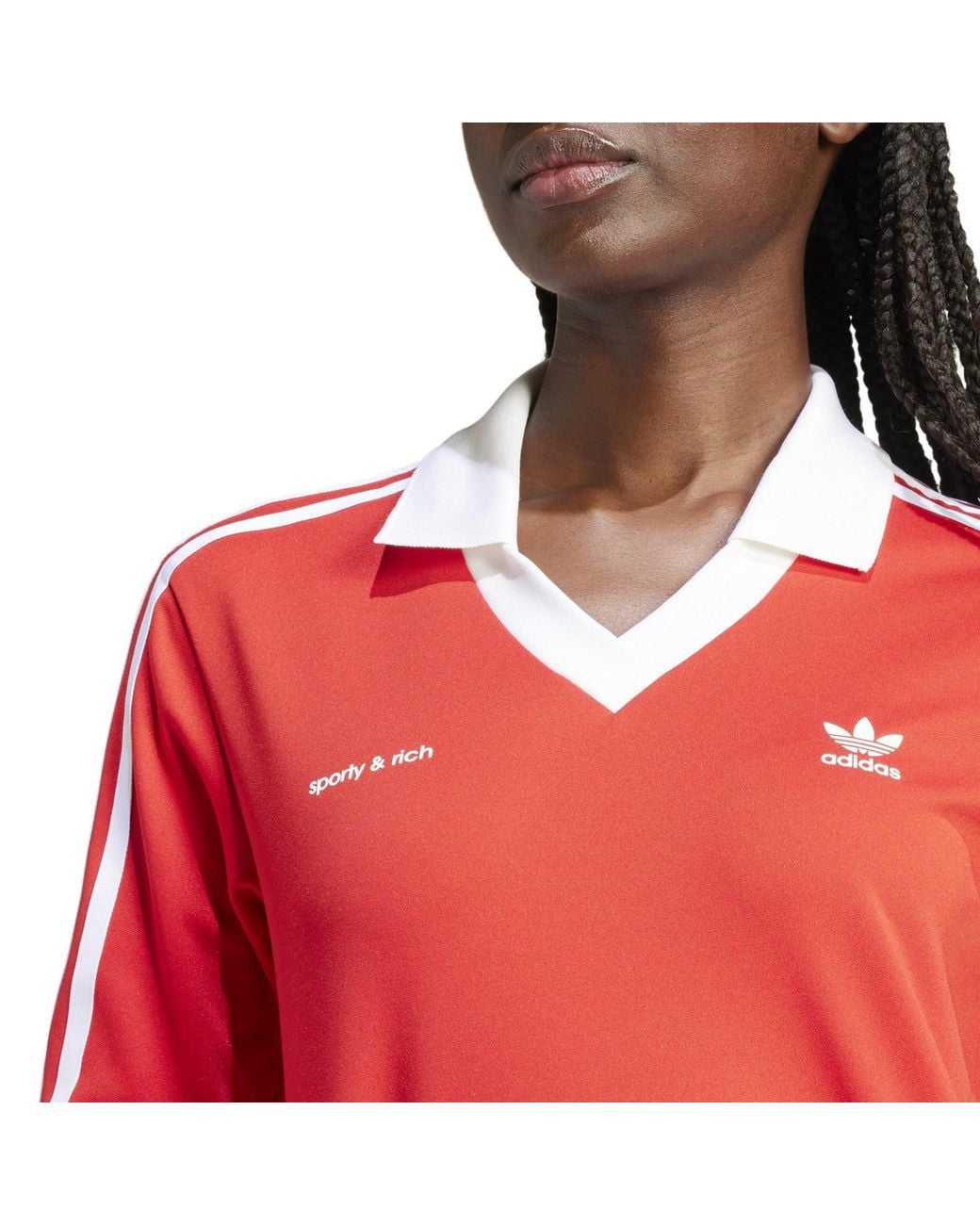 Adidas Originals Red Retro Colorblock Vneck Longsleeve Polo Top