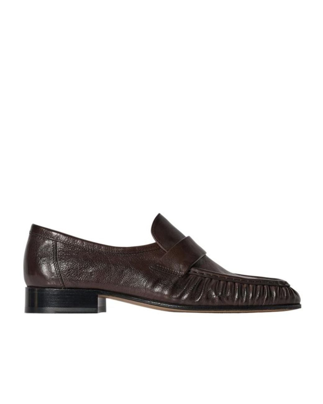 The Row Brown Pleated Penny Flat Shoes