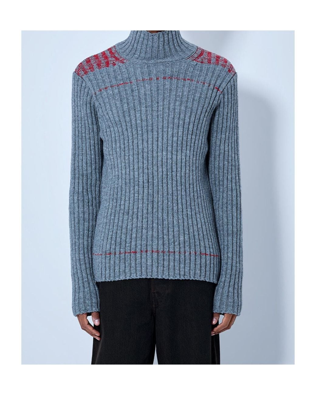 Dries Van Noten Blue Ribbed Turtleneck Sweater for men
