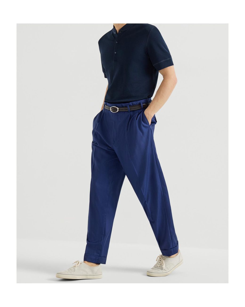 Brunello Cucinelli Blue Virgin Wool Chalk Stripe Batavia Trousers With Double Pleats for men