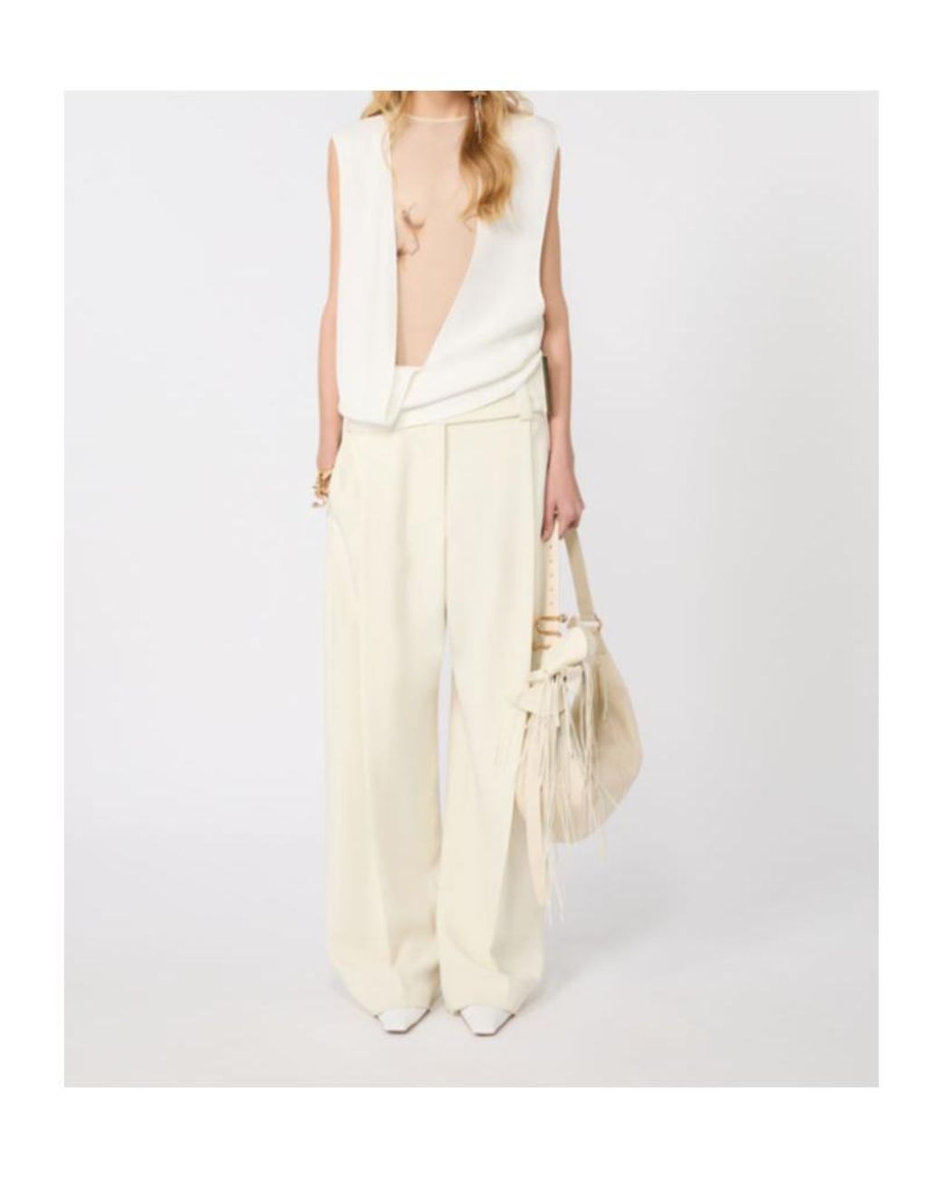 Sportmax White Calle Draped Sleeveless Top