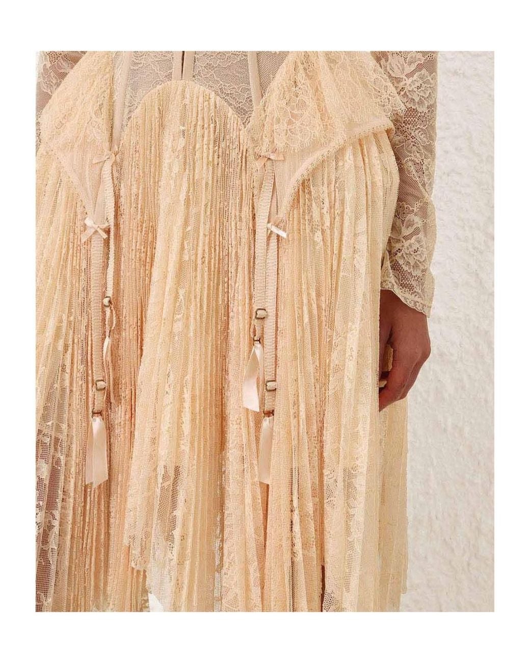 Zimmermann Natural Valian Lace-Panelled Corset-Style Midi Dress