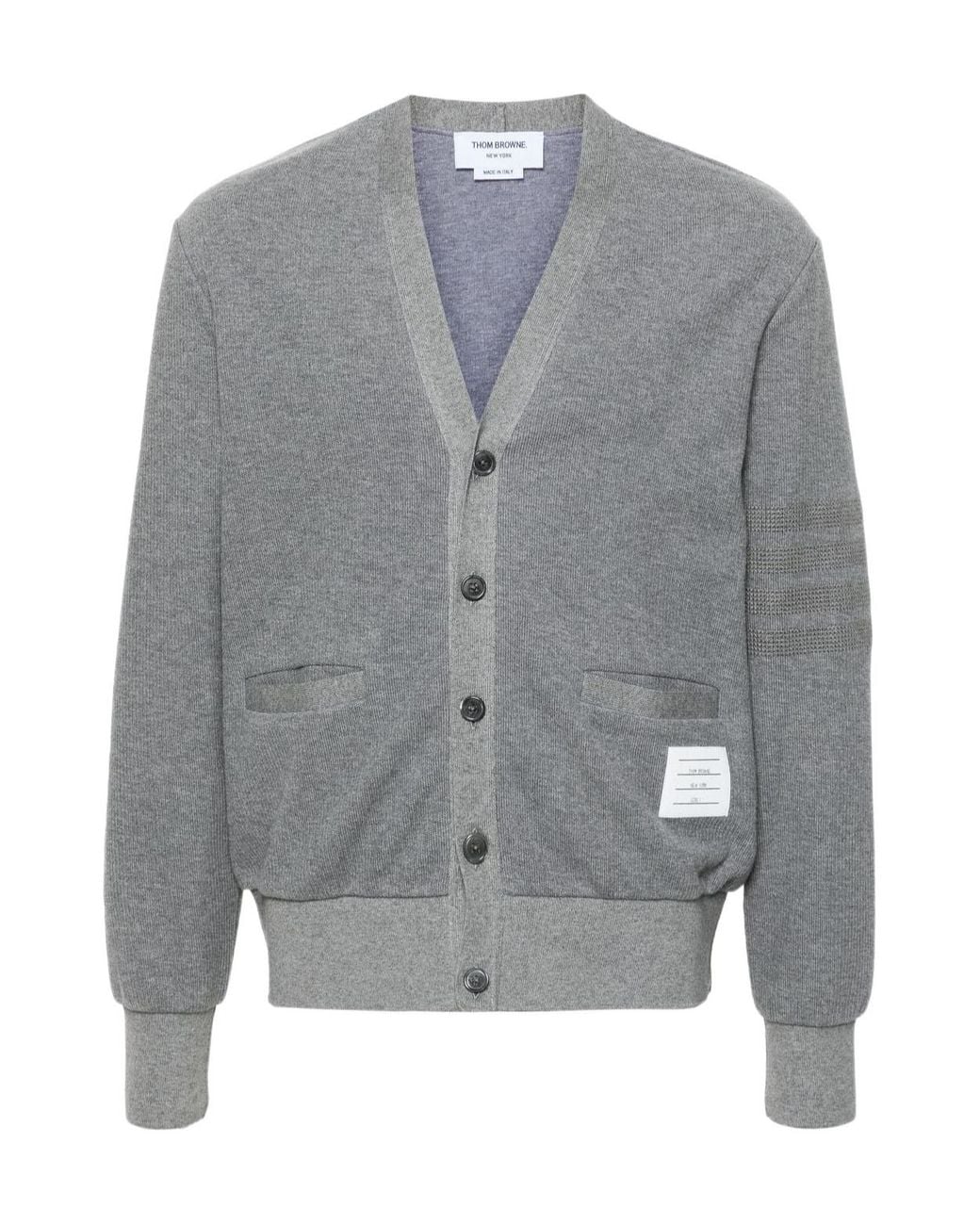 Thom Browne Gray V-Neck Cotton Cardigan for men