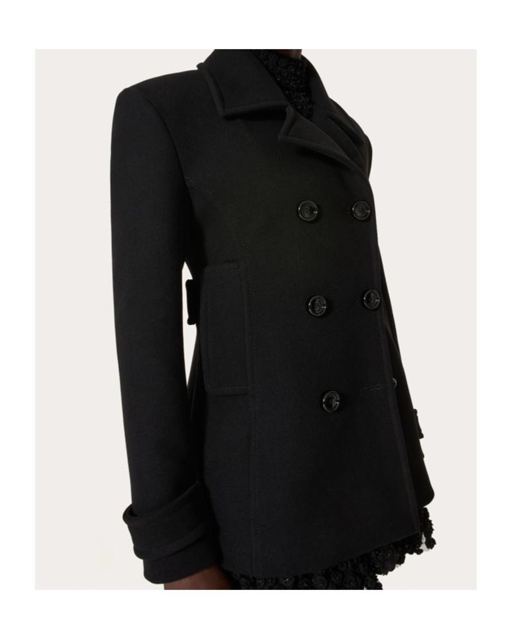 Valentino Black Double-Breasted Long-Sleeved Coat