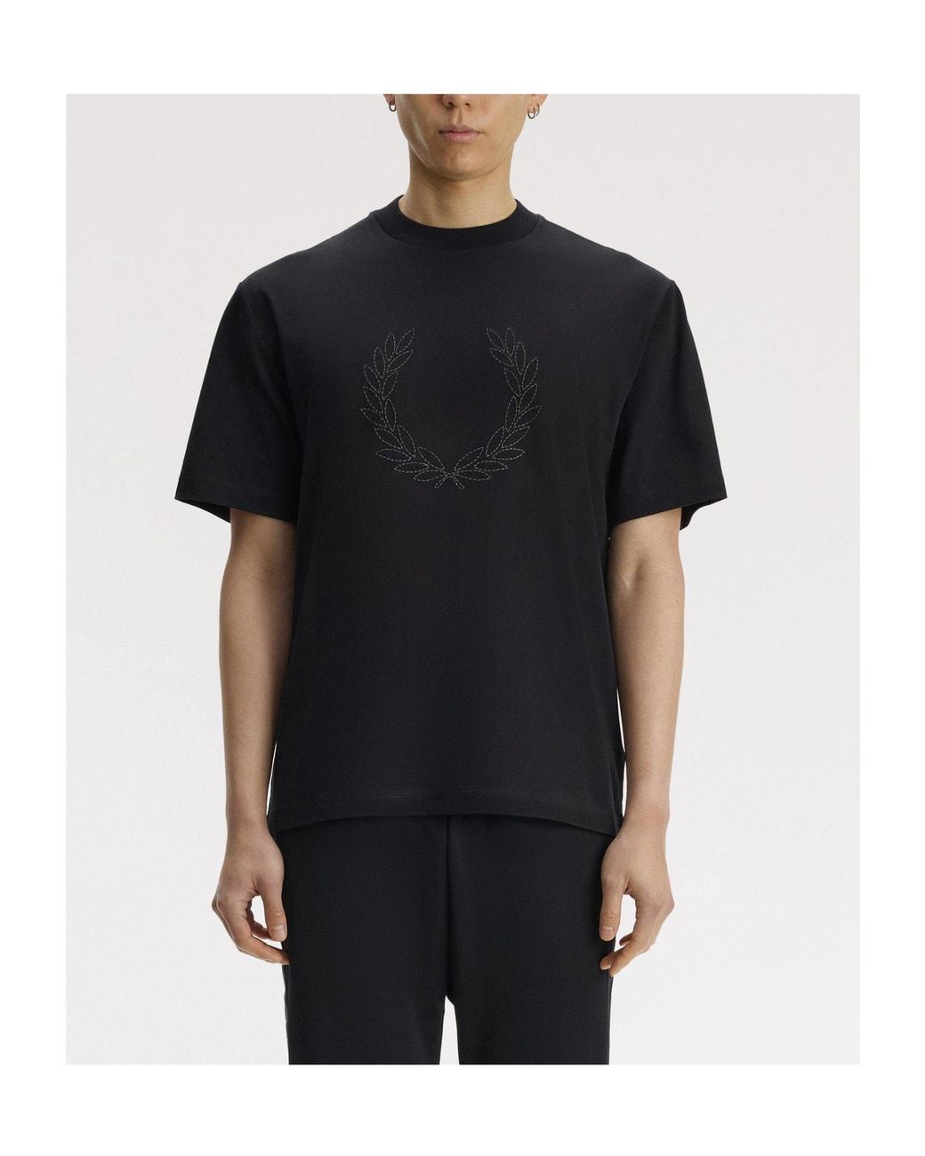 Fred Perry Black Cotton Short Sleeve Crew Neck Tee for men