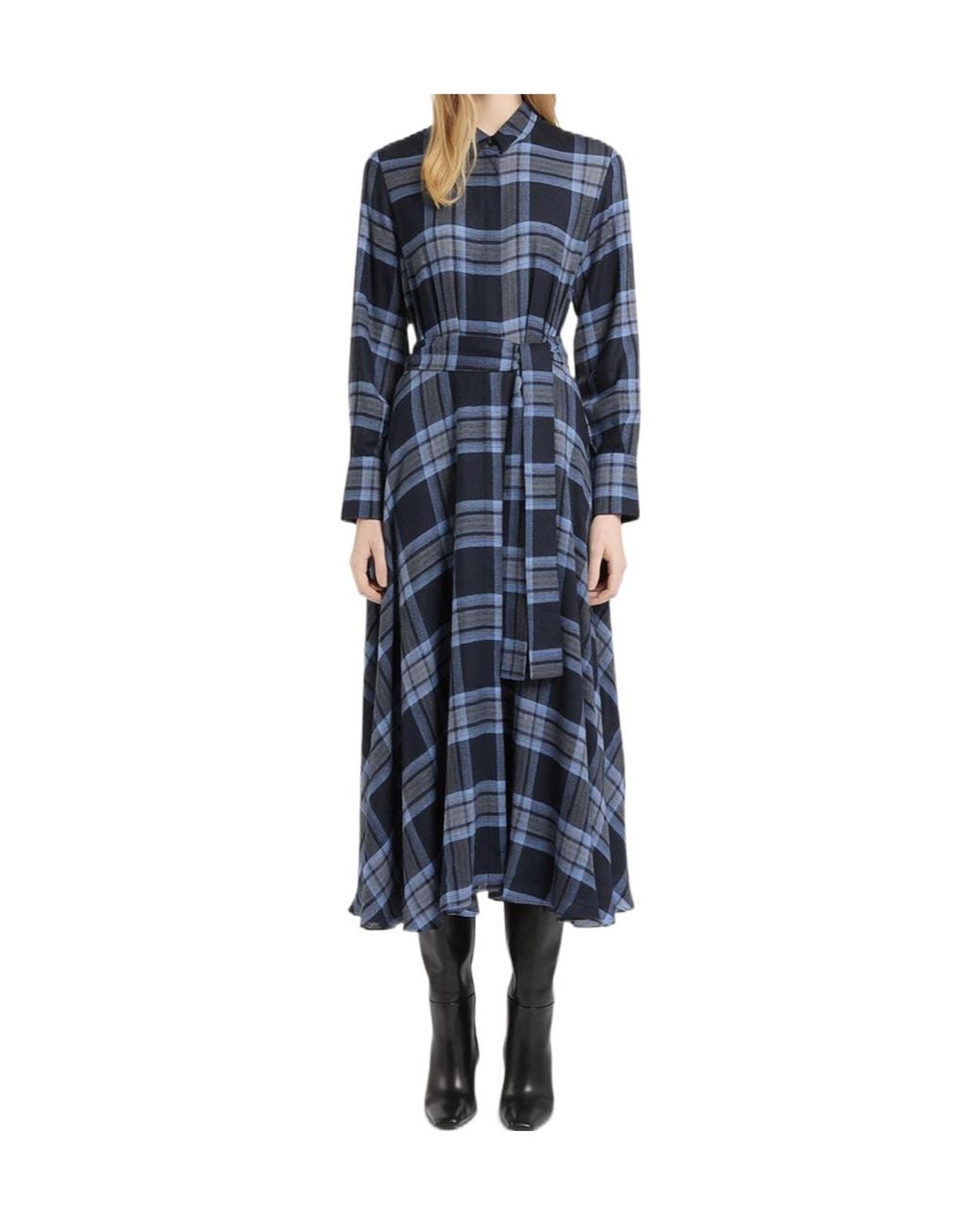 Marella Blue Long-Sleeved Belted Dress