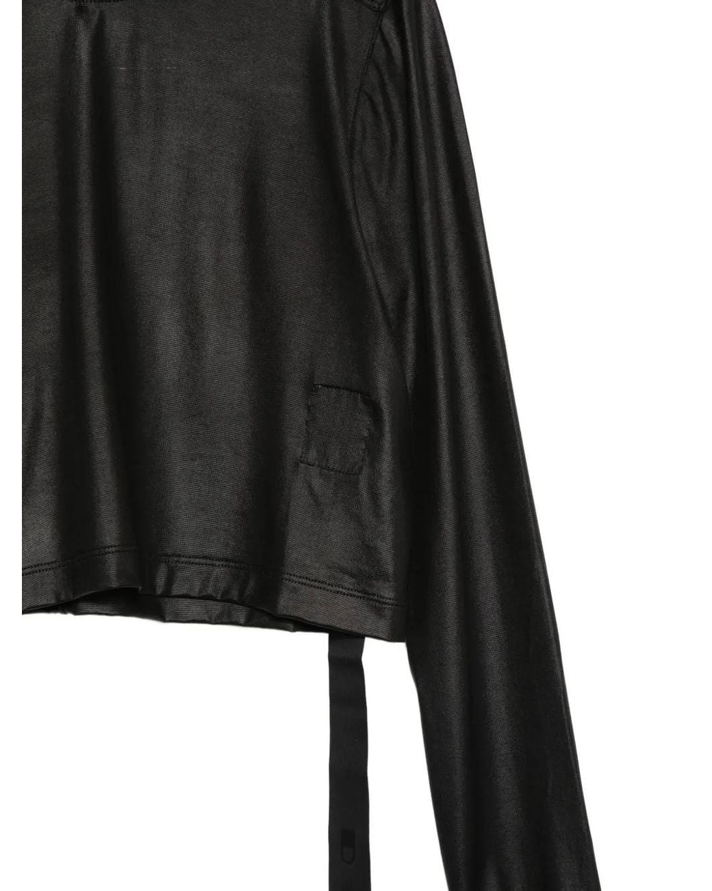 Rick Owens Black Ribbed Cropped Long-Sleeve Blouse