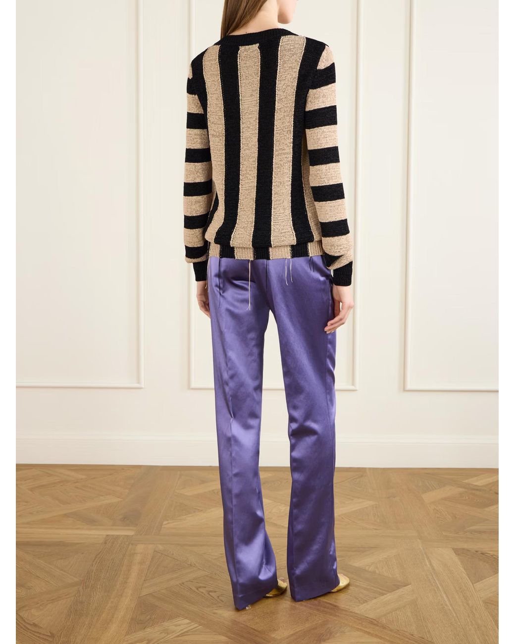 Dries Van Noten Black Topic Frayed Striped Open-Knit Sweater