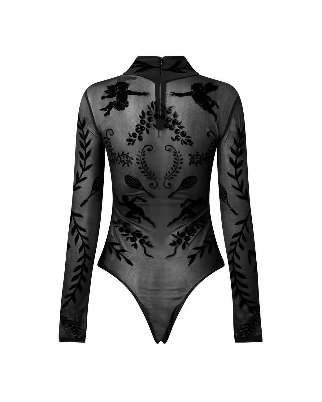 Casablanca Black Semisheer Mesh Turtleneck Bodysuit