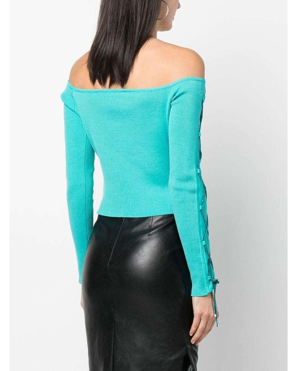 GIUSEPPE DI MORABITO Green Off-Shoulder Lace-Up Top