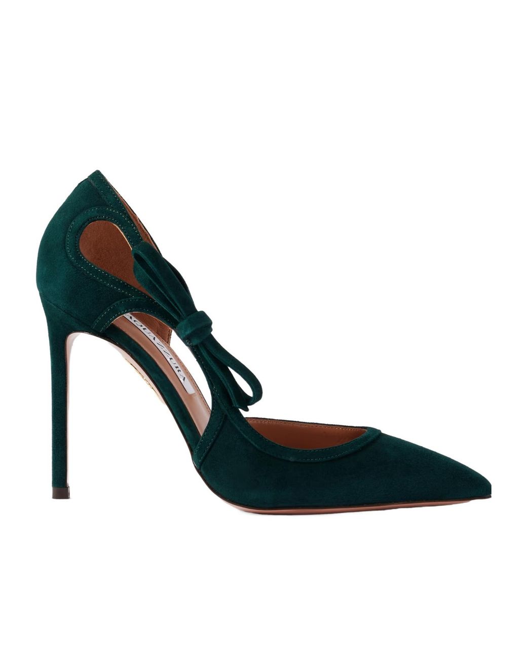 Aquazzura Blue Bow-Detailed Cutout Suede Pumps