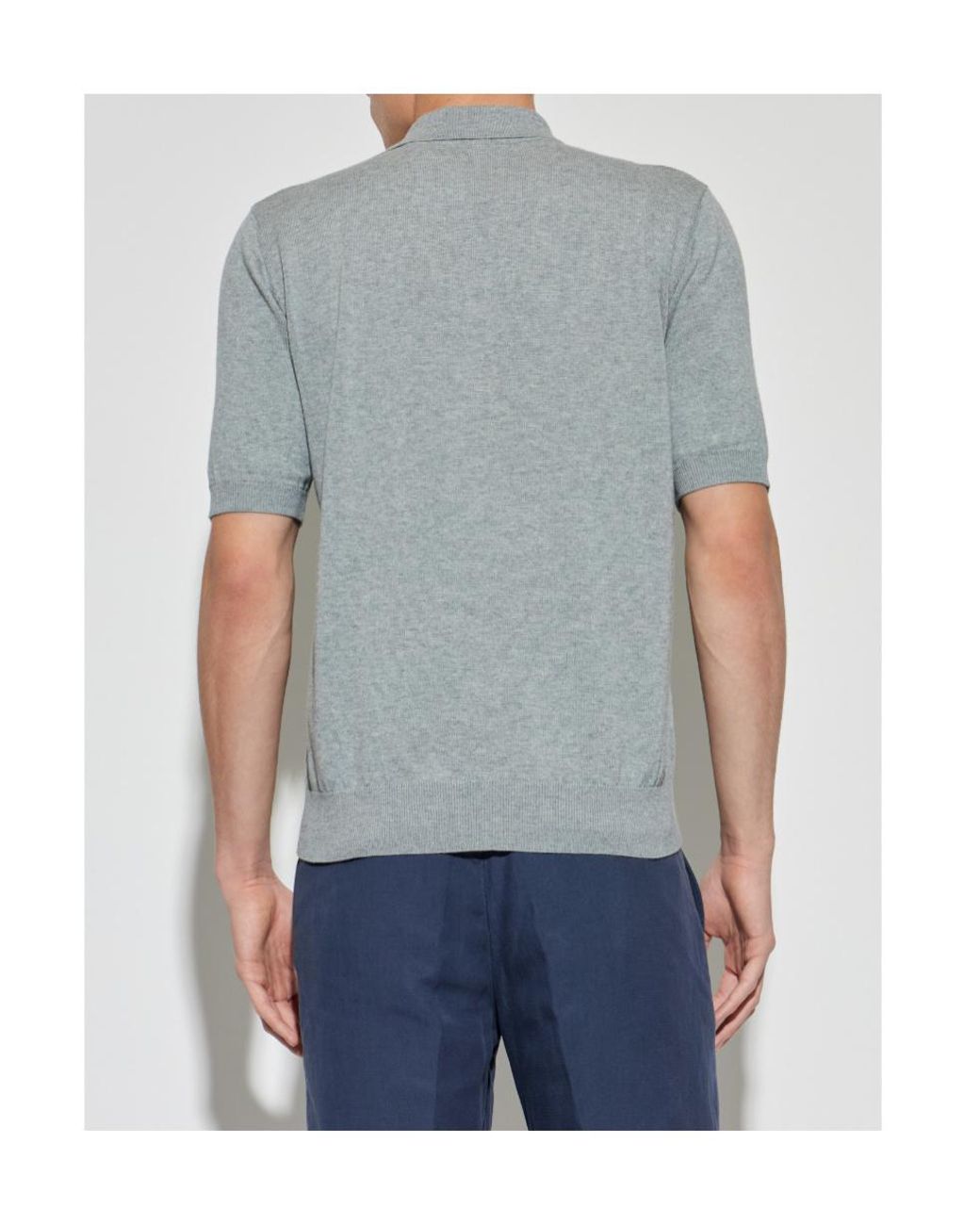 Eleventy Blue Fine-Knit Short-Sleeved Polo Shirt for men