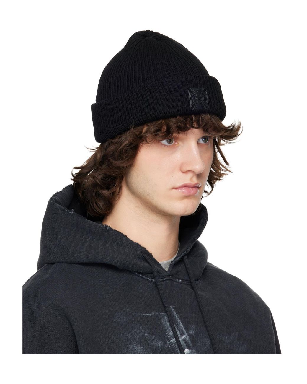 Vetements Black Logo Patch Knit Beanie for men