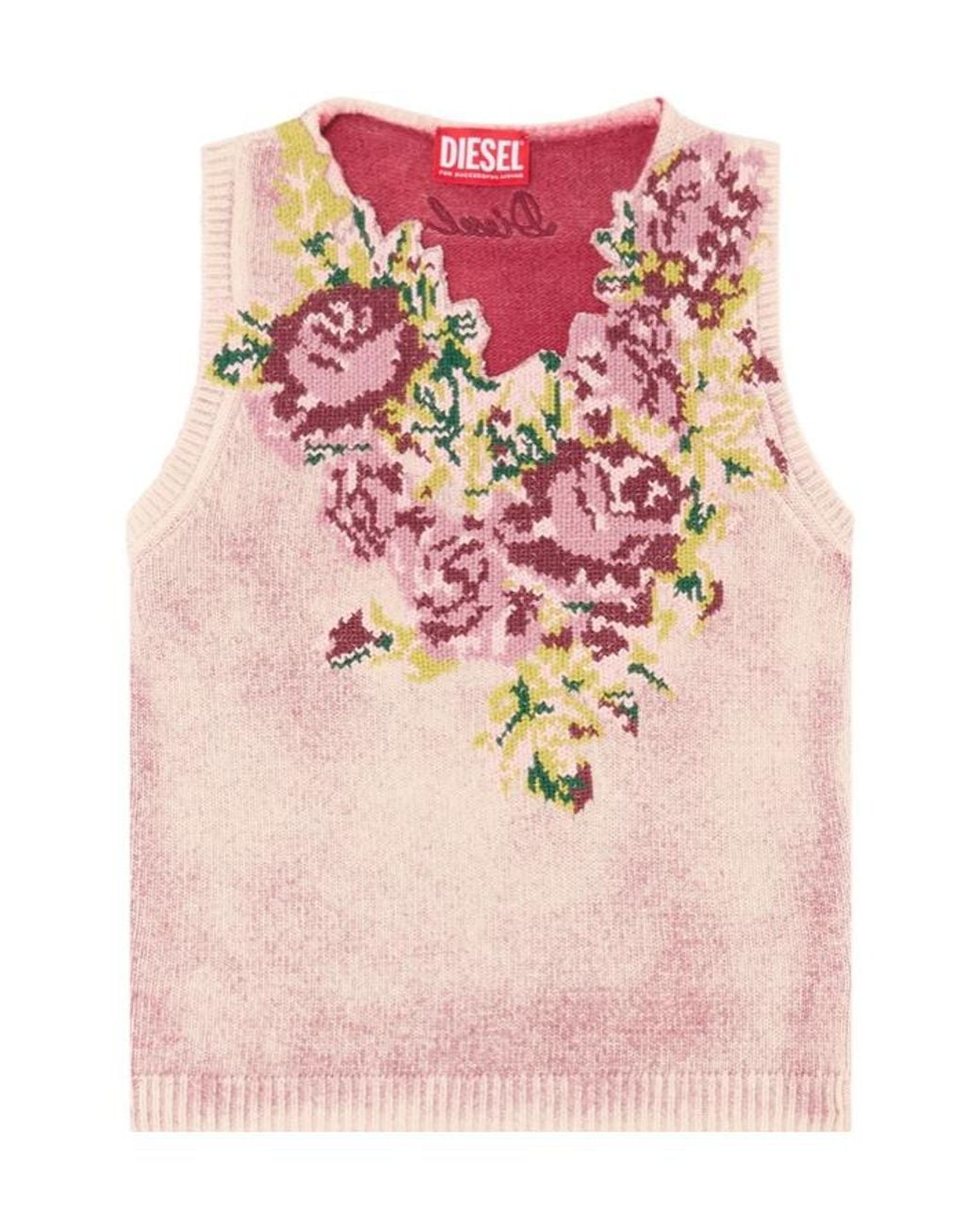 DIESEL Pink Raris Floral Knit Tank Top