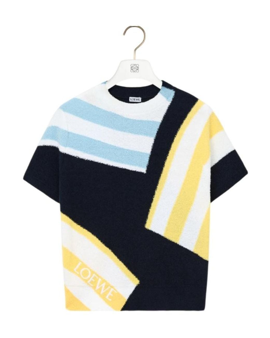 Loewe Blue Striped-Details Knitted Cotton T-Shirt