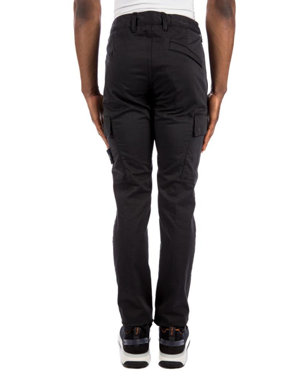 Stone Island Black Compass-Patch Straight-Leg Trousers for men