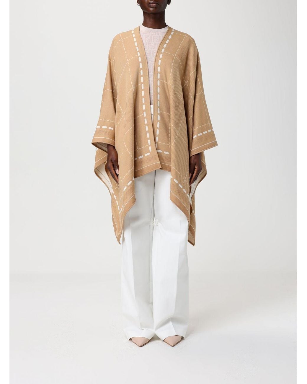 Fendi Natural Ff Jacquard Checked Poncho
