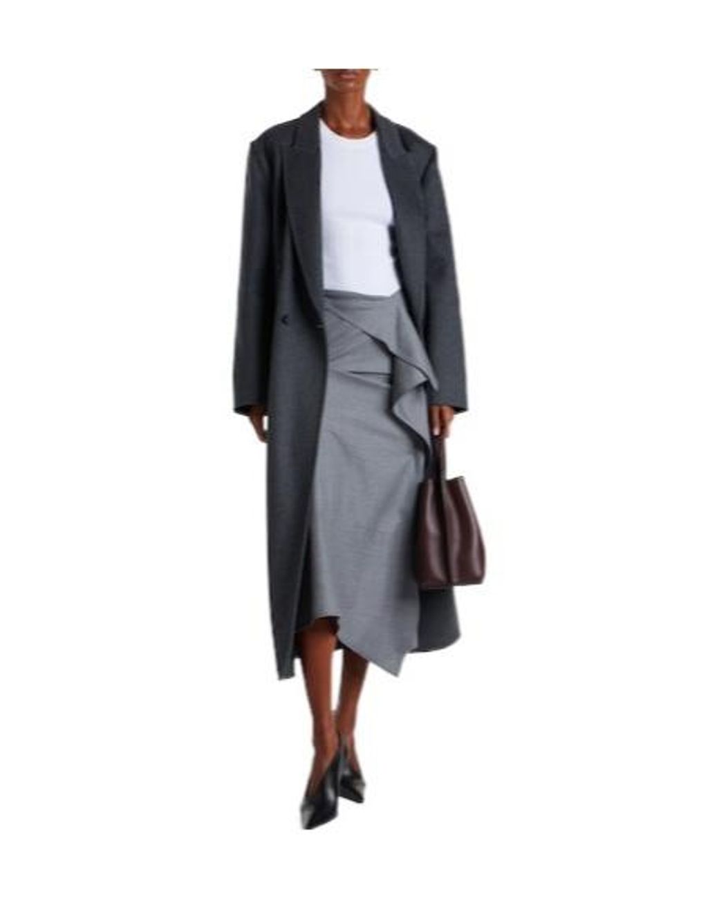 Victoria Beckham Gray Asymmetric Draped Wool Midi Skirt