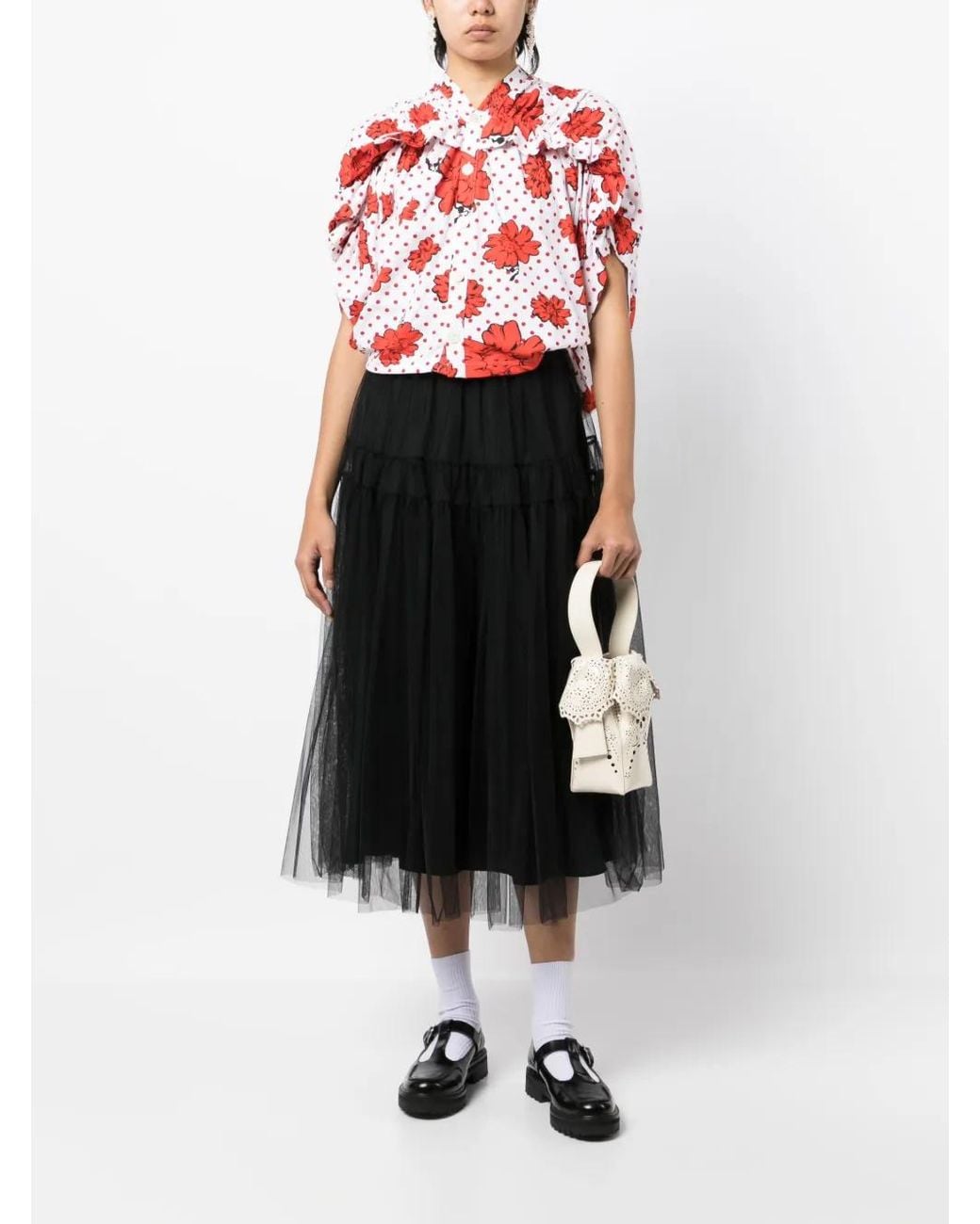 Comme des Garçons Red X Shun Sudo Printed Ruffle-Detail Shirt